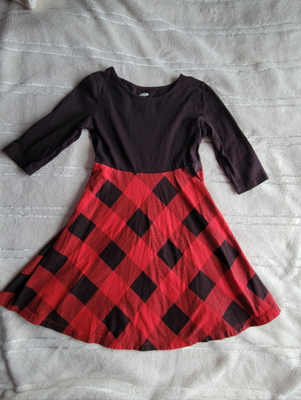 Old Navy Black Top with Red & Black Buffalo Plaid Skirt Dress